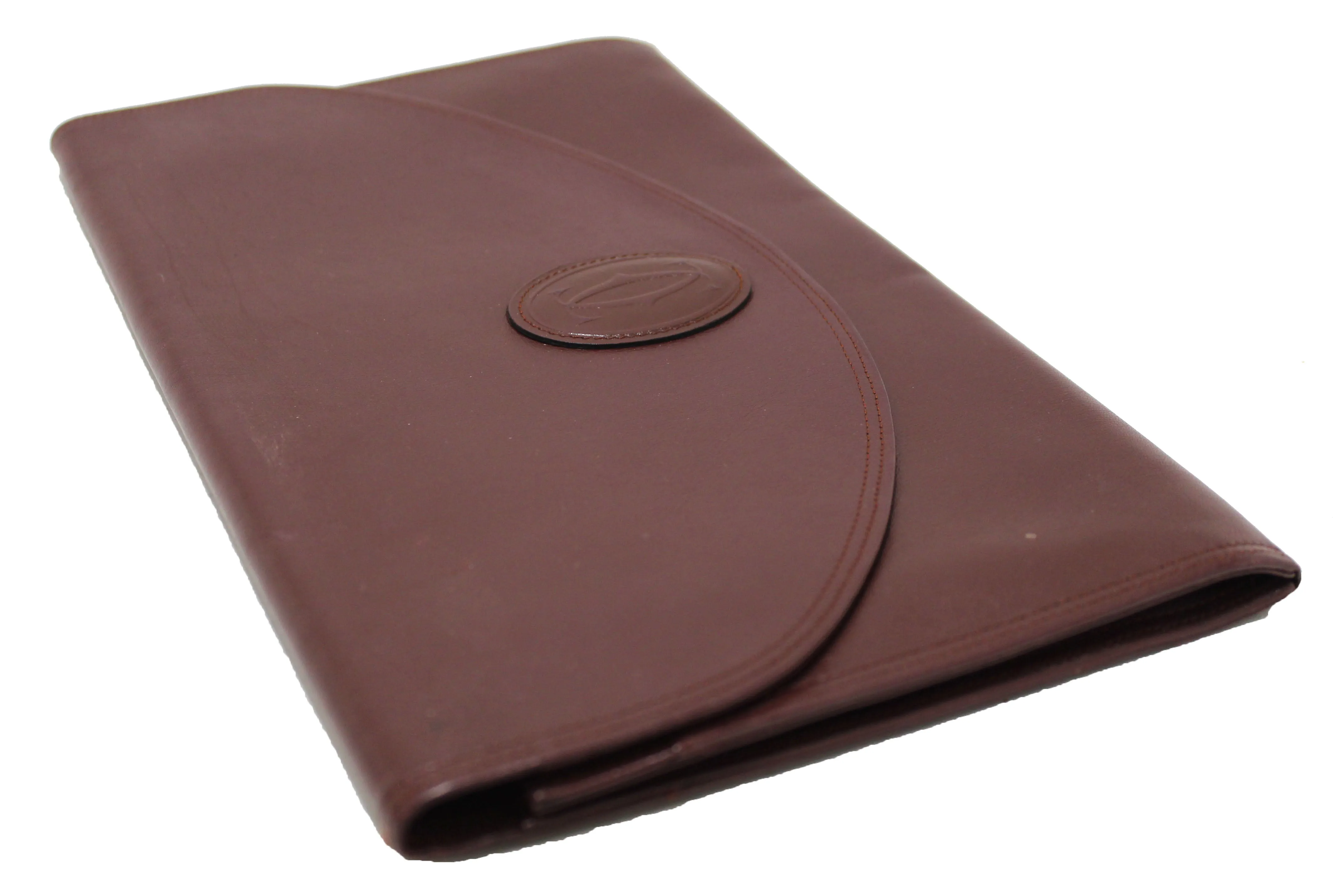 Authentic Cartier Burgundy Calfskin Leather Envelope Portfolio Pouch