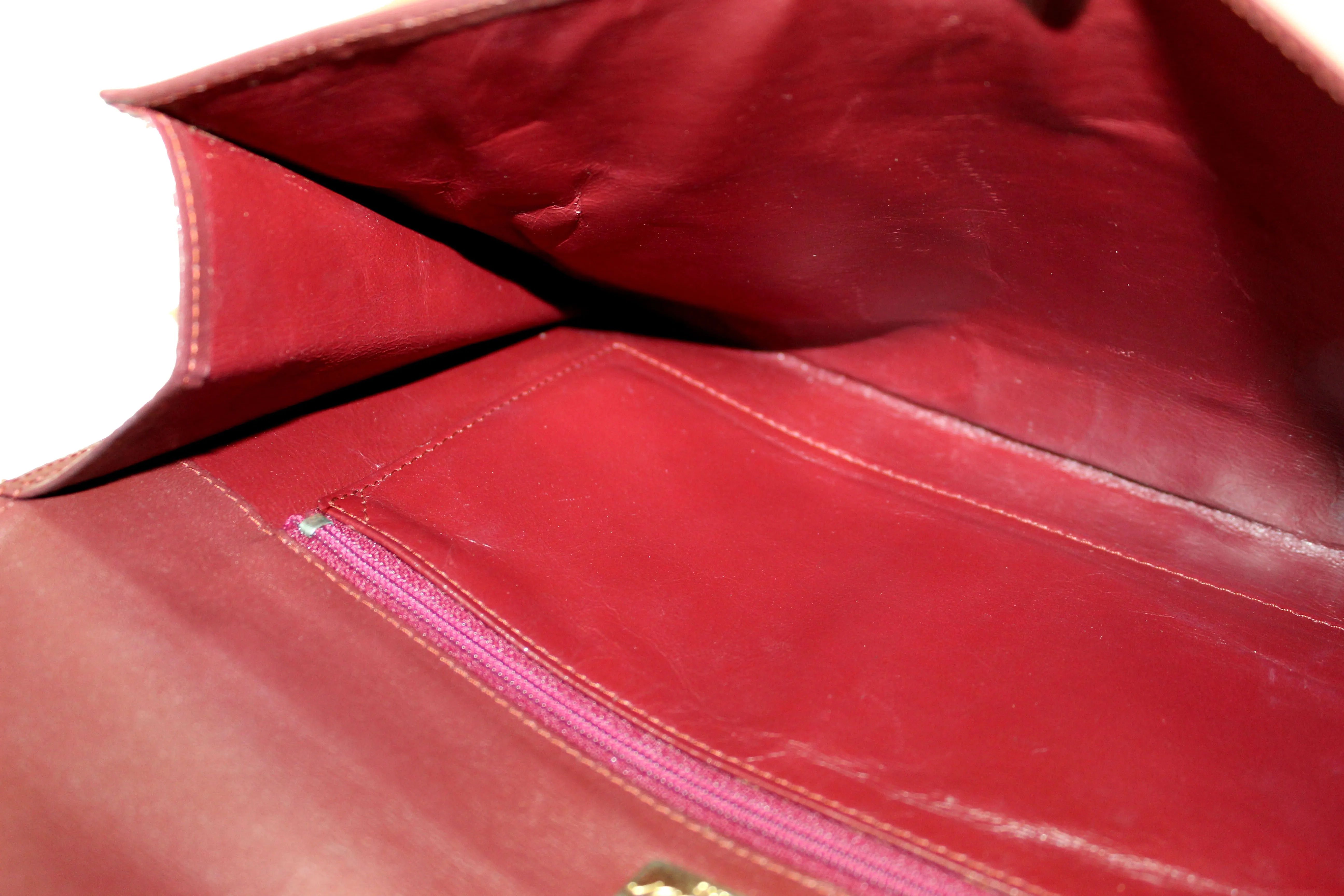 Authentic Cartier Burgundy Calfskin Leather Envelope Portfolio Pouch