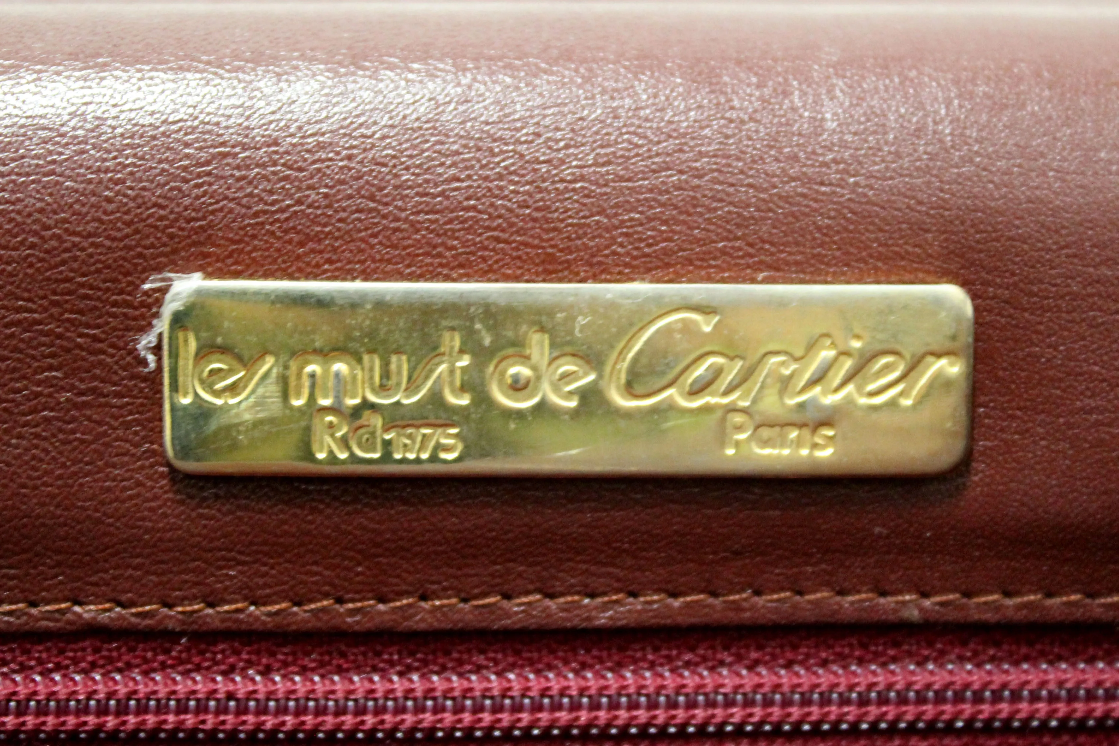 Authentic Cartier Burgundy Calfskin Leather Envelope Portfolio Pouch