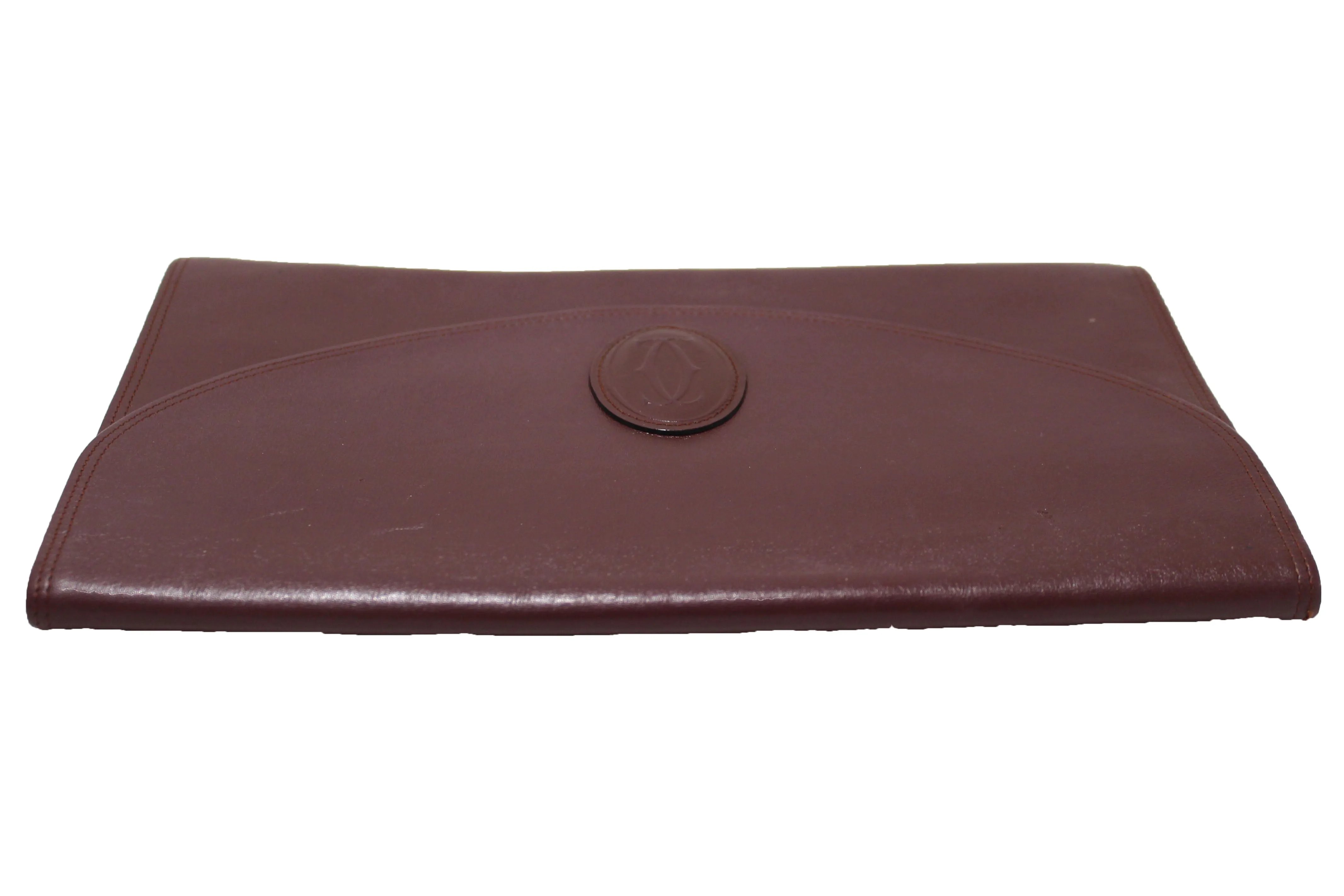 Authentic Cartier Burgundy Calfskin Leather Envelope Portfolio Pouch