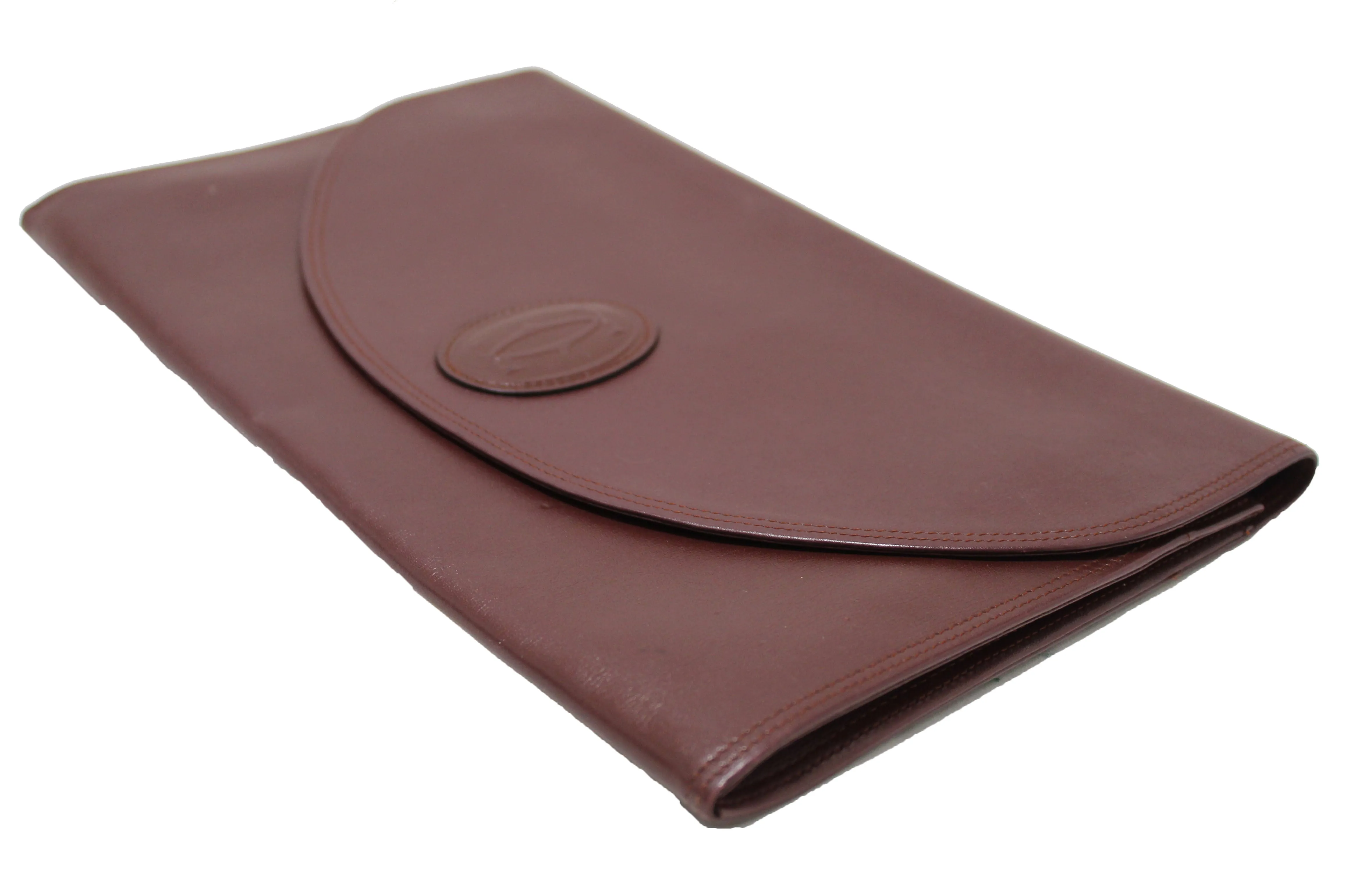 Authentic Cartier Burgundy Calfskin Leather Envelope Portfolio Pouch