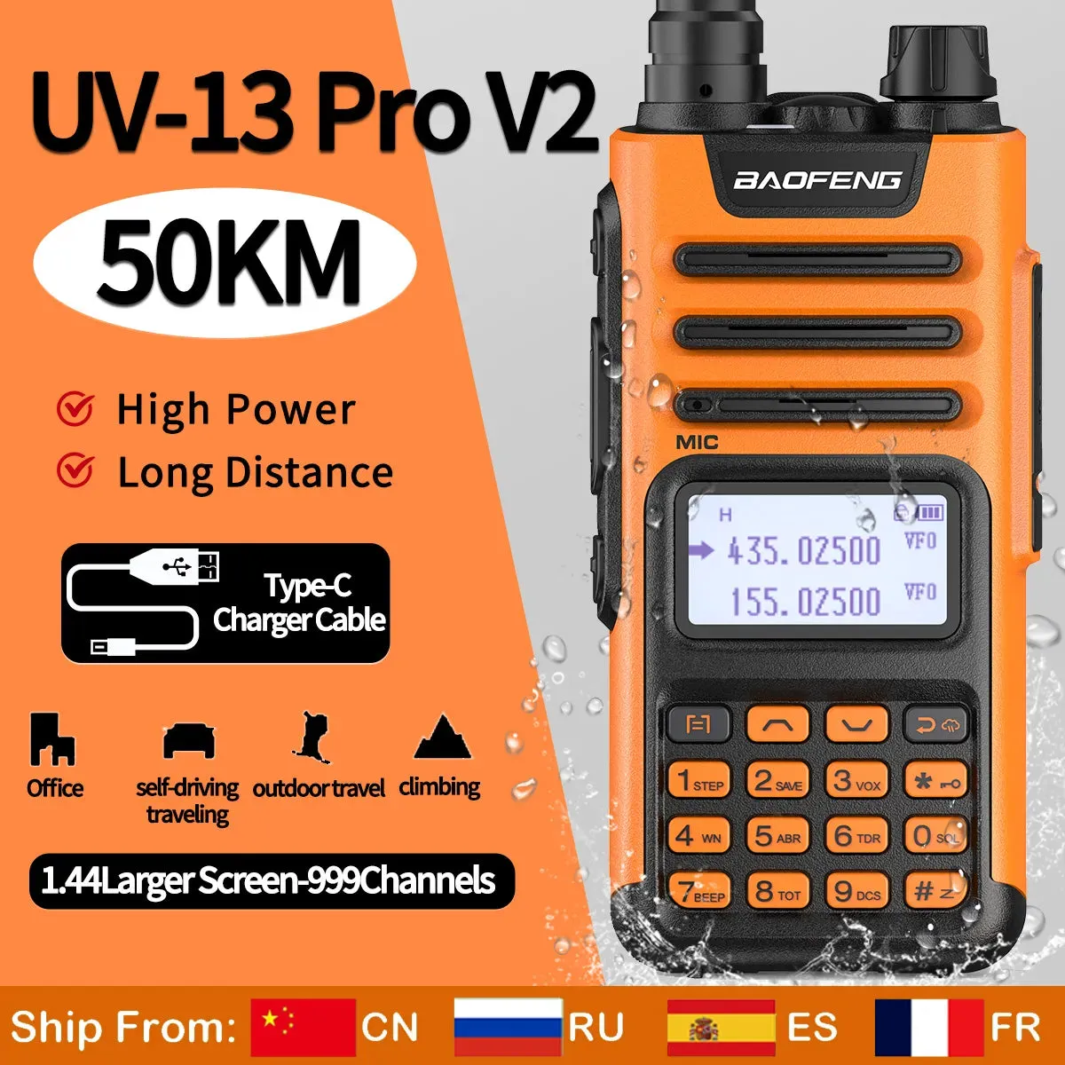 BaoFeng UV-13 PRO V2 Dual Band 999 Channels Walkie Talkie Type-C 16KM Long Range S22 UV-5R Transceiver Ham CB Two Way Radio