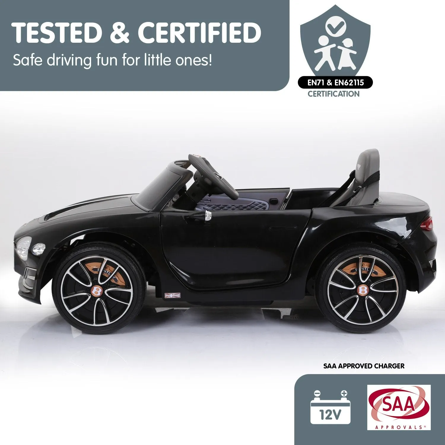 Bentley Exp 12 Electric Kids Ride On Car with Remote, MP3 - Black