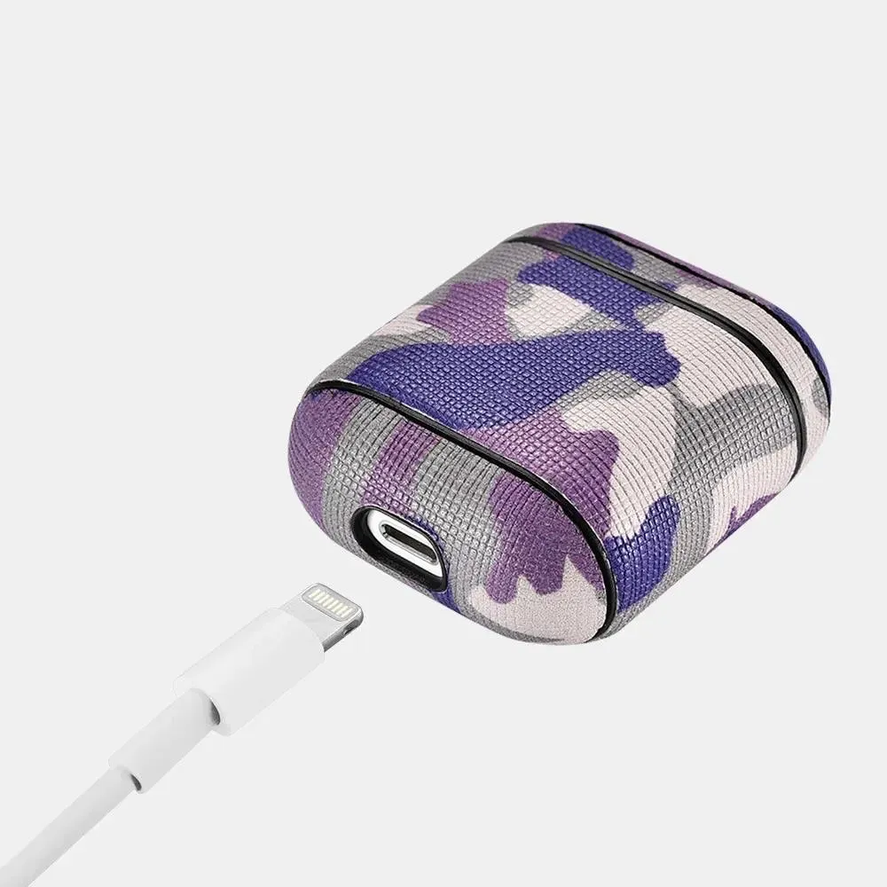 Camo Purple Premium Leather AirPods 1 & 2 Case-AirPods Case