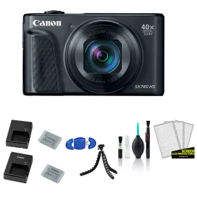 Canon PowerShot SX740 HS Digital Camera (Black) with Extra Battery and Charger   More - International Model