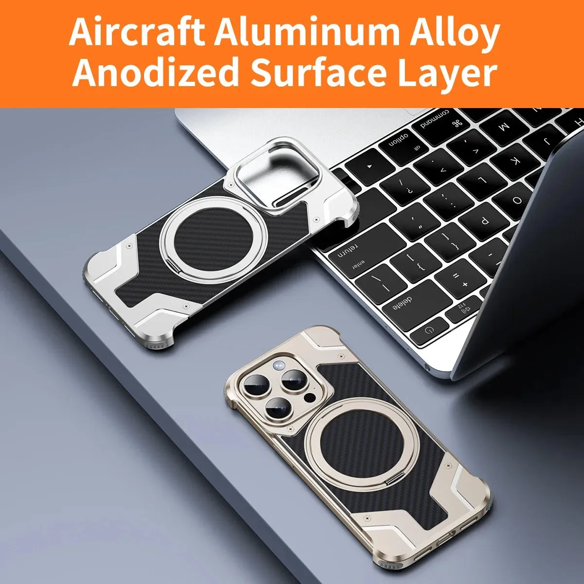 Carbon Fiber Metal Anti Fall Case With 360 Rotating Bracke For iPhone