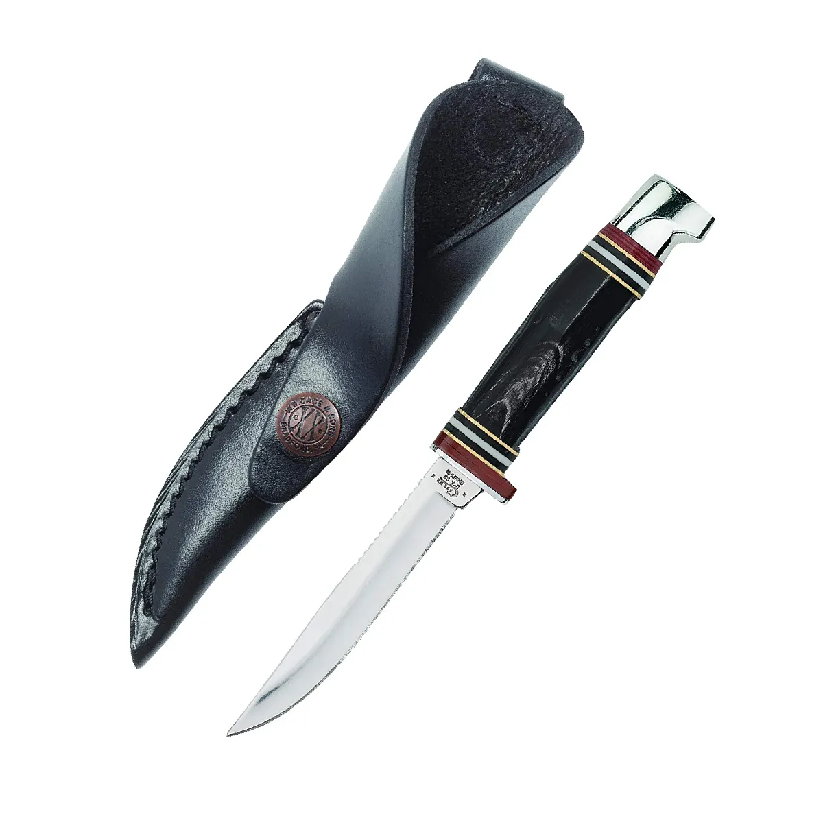 CASE KNIVES BUFFALO HORN HUNTER WITH LEATHER SHEATH