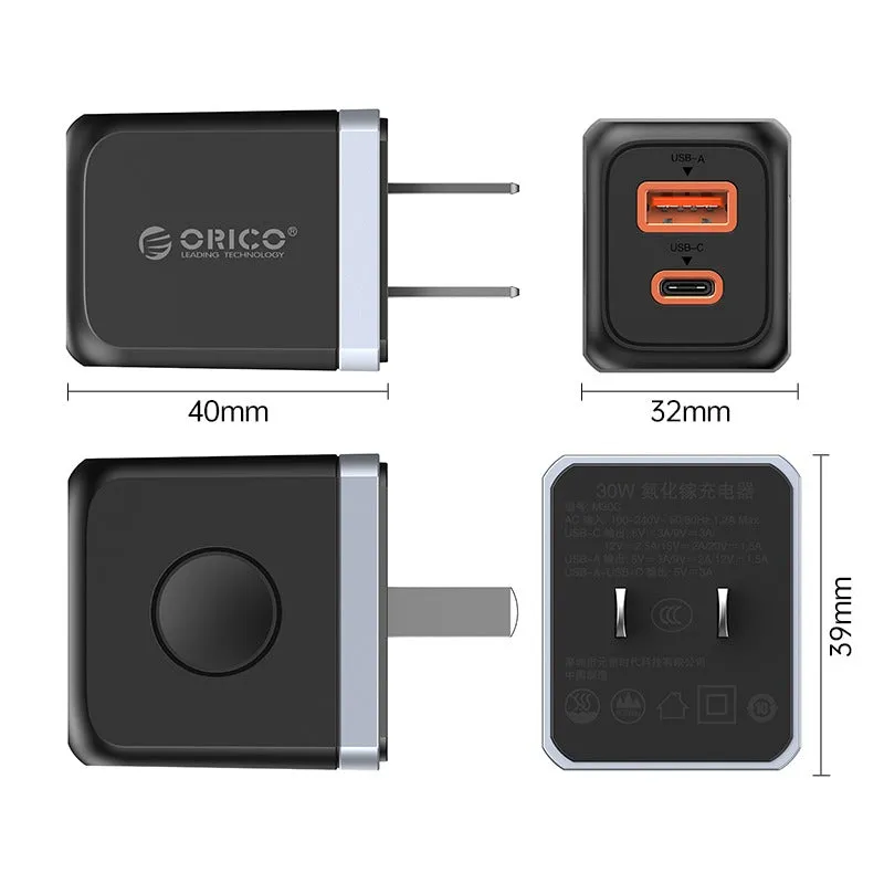 [CLEARANCE] ORICO PD 30W Fast Charger Kit with Mini GaN Quick-Charging Wall Power Adapter, (1m) USB-C to (USB-C, Lightning) Fast Charging Cable, Nylon-Coted, 480Mbps Transfer Rate for Apple Devices, Smartphones, Tablet, macOS | M30C