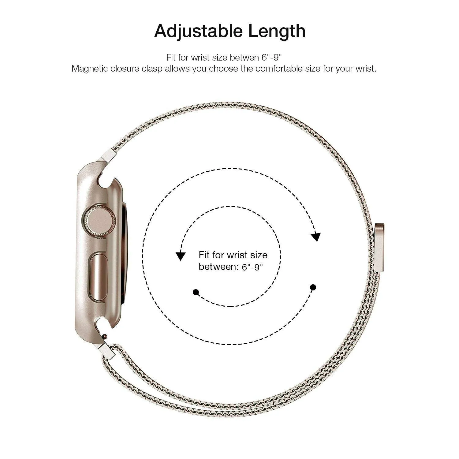 Compatible for Apple Watch Band with Case 42mm, Stainless Steel Mesh Milanese Loop with Adjustable Magnetic Closure Replacement Wristband iWatch Band for Apple Watch Series 3 2 1 - Gold