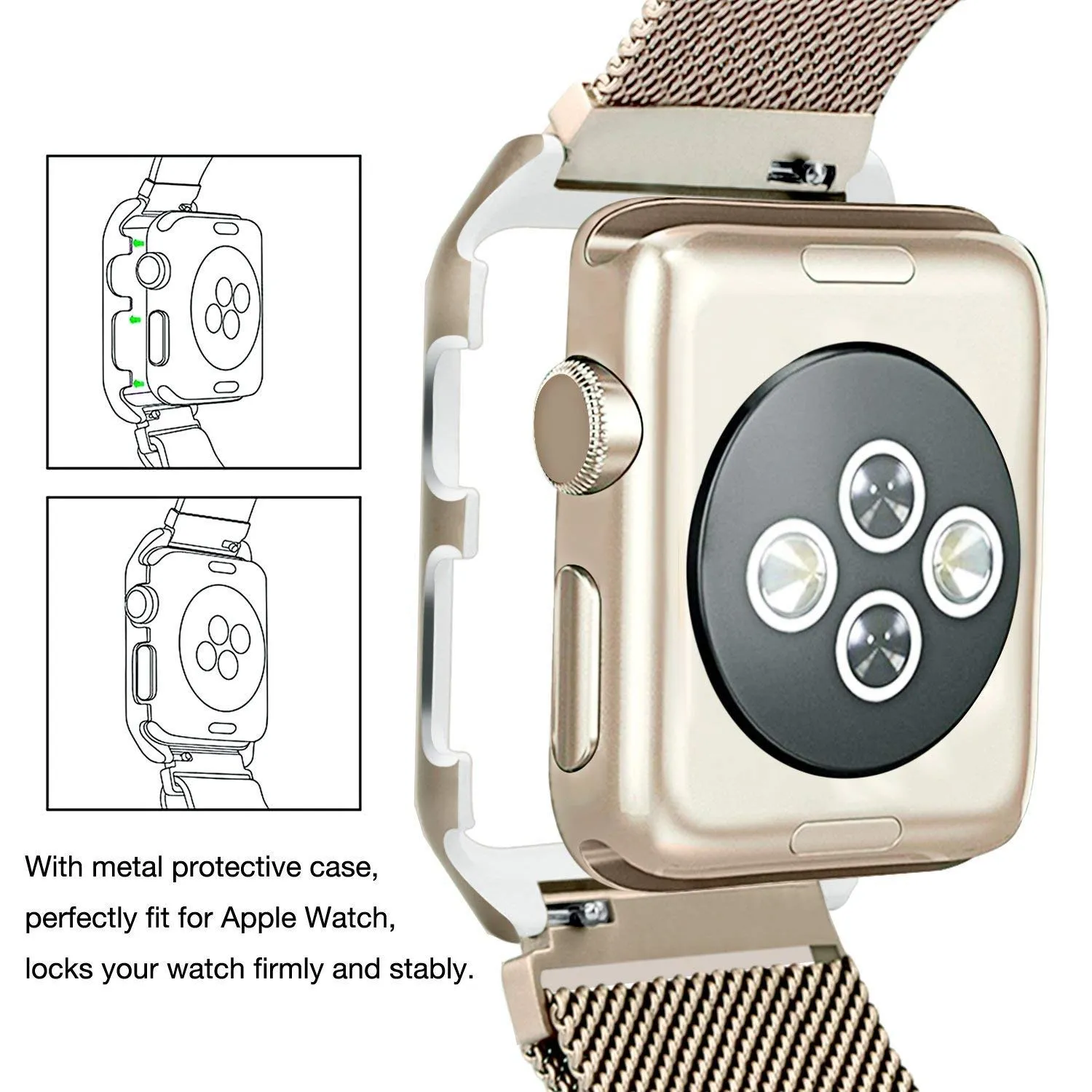 Compatible for Apple Watch Band with Case 42mm, Stainless Steel Mesh Milanese Loop with Adjustable Magnetic Closure Replacement Wristband iWatch Band for Apple Watch Series 3 2 1 - Gold