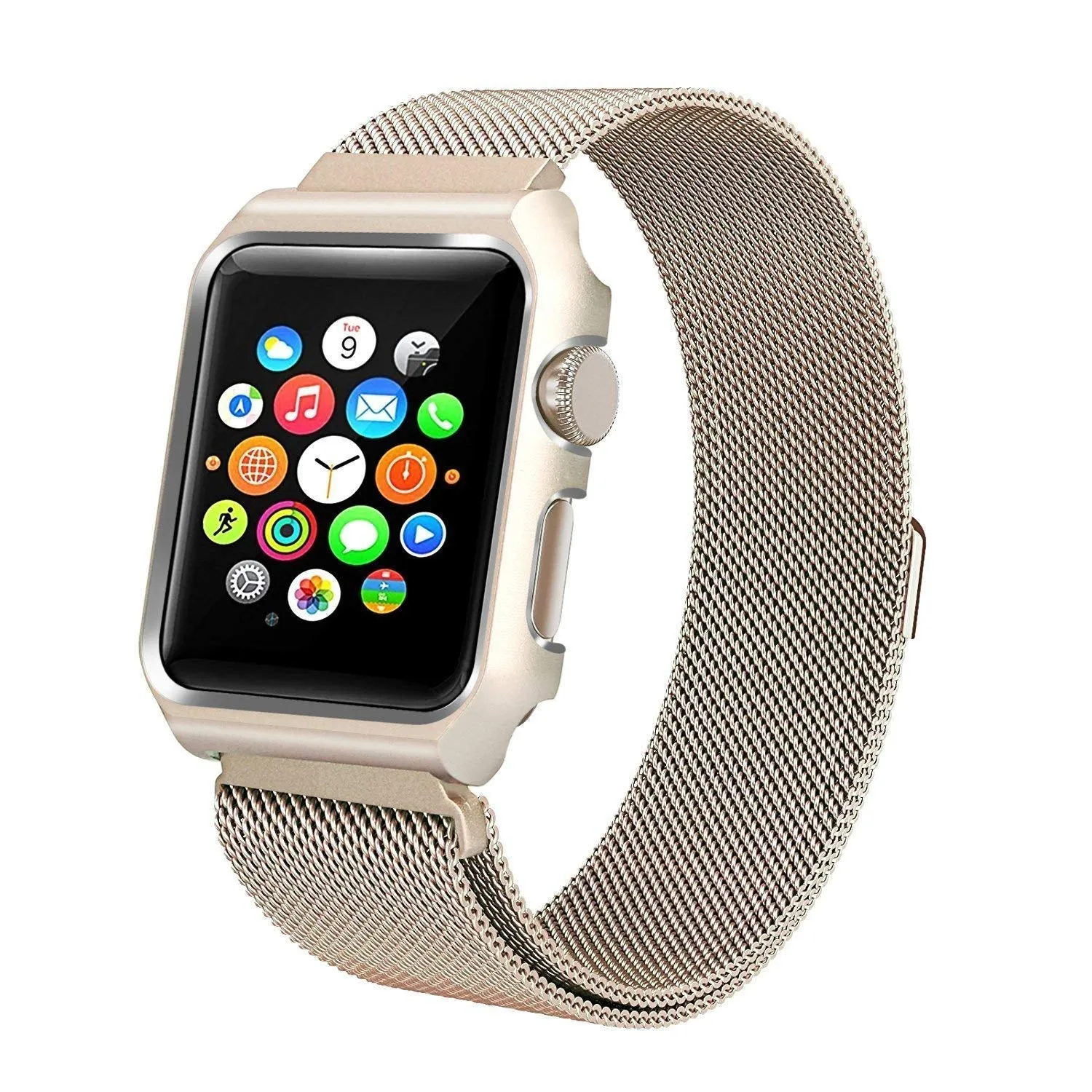 Compatible for Apple Watch Band with Case 42mm, Stainless Steel Mesh Milanese Loop with Adjustable Magnetic Closure Replacement Wristband iWatch Band for Apple Watch Series 3 2 1 - Gold