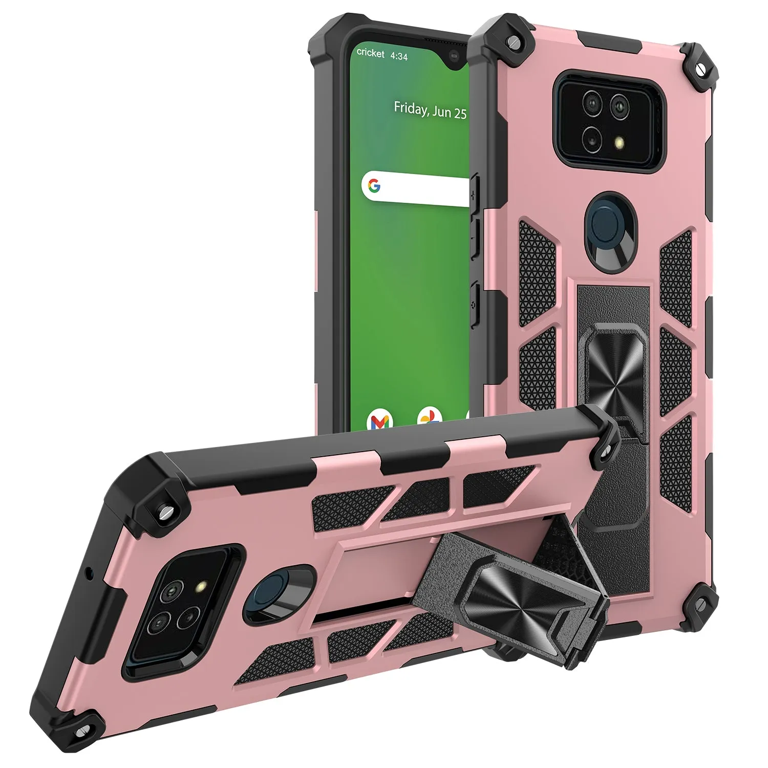 Cricket Ovation 2 Case ,AT&T Maestro Max Case [Military Grade] Ring Car Mount Kickstand Hybrid Hard PC Soft TPU Shockproof Protective Case - Rose Gold