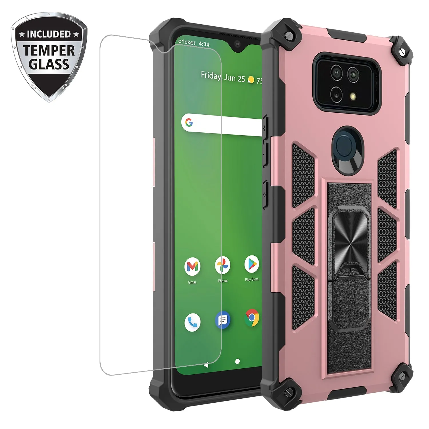 Cricket Ovation 2 Case ,AT&T Maestro Max Case [Military Grade] Ring Car Mount Kickstand Hybrid Hard PC Soft TPU Shockproof Protective Case - Rose Gold