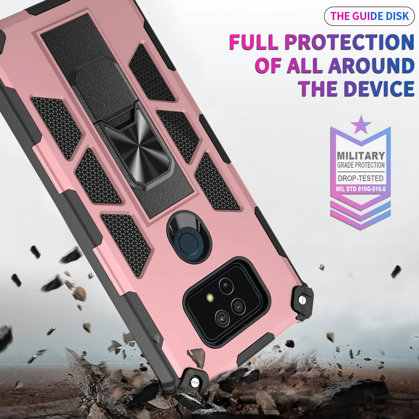 Cricket Ovation 2 Case ,AT&T Maestro Max Case [Military Grade] Ring Car Mount Kickstand Hybrid Hard PC Soft TPU Shockproof Protective Case - Rose Gold