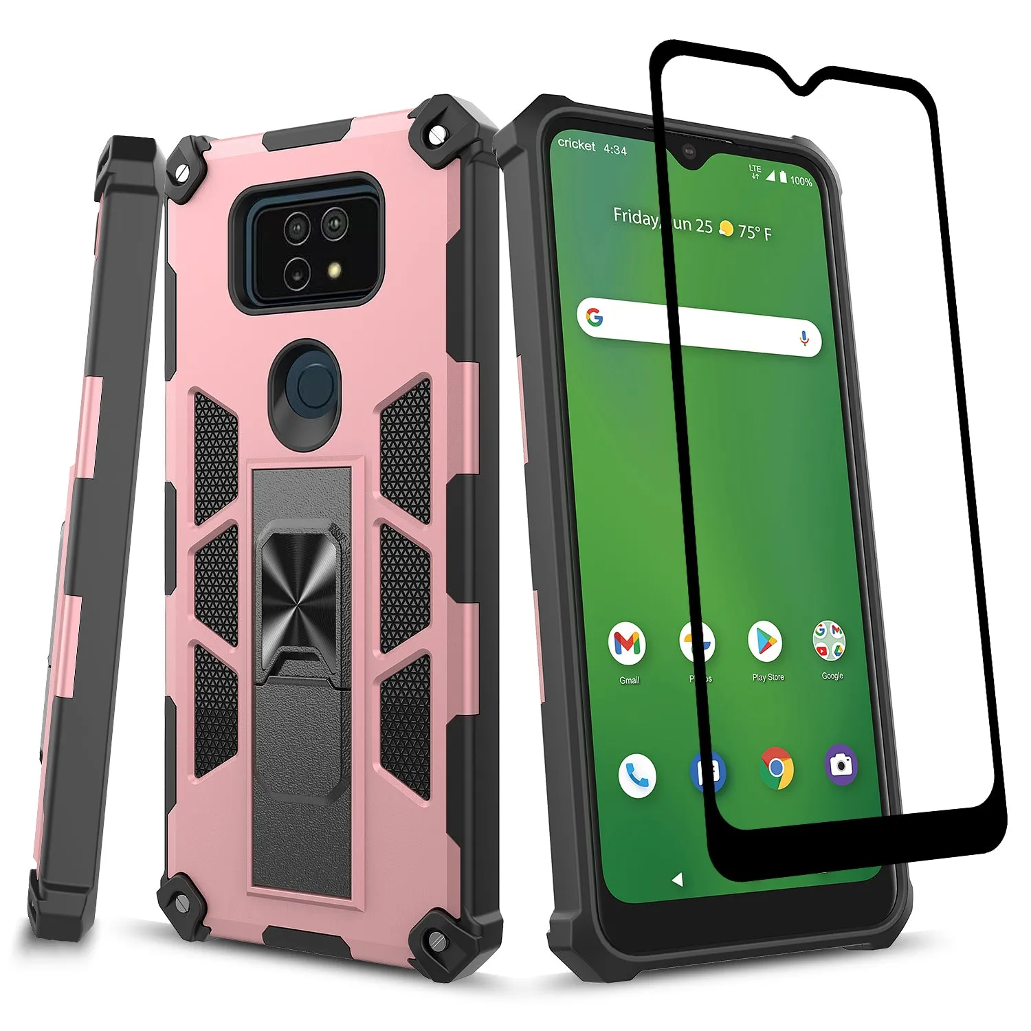 Cricket Ovation 2 Case ,AT&T Maestro Max Case [Military Grade] Ring Car Mount Kickstand Hybrid Hard PC Soft TPU Shockproof Protective Case - Rose Gold