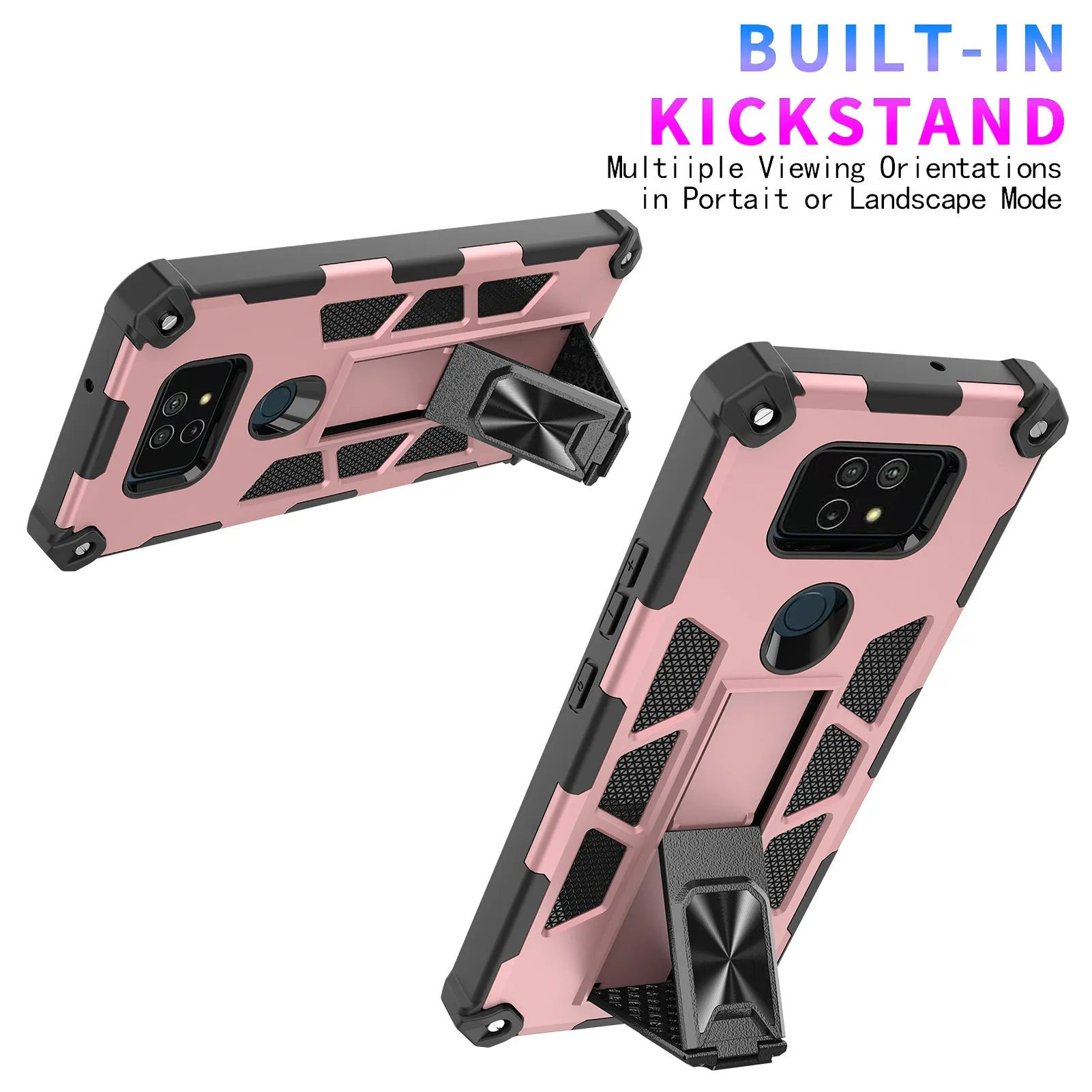 Cricket Ovation 2 Case ,AT&T Maestro Max Case [Military Grade] Ring Car Mount Kickstand Hybrid Hard PC Soft TPU Shockproof Protective Case - Rose Gold