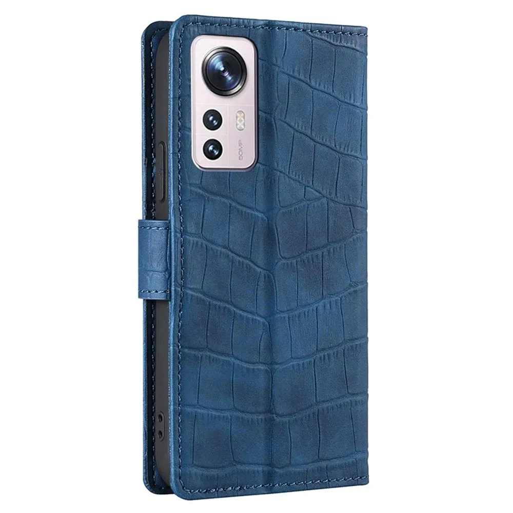 Crocodile textured leather case for Xiaomi 12 Pro - Blue