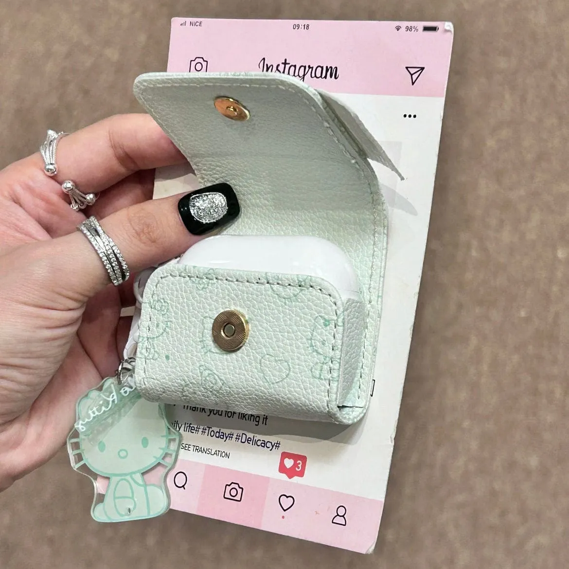 Cute Kitty AirPods Leather Case