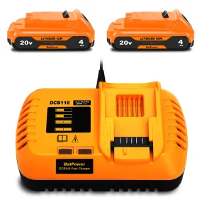 DCB240 20V MAX 4Ah Battery with Charger Combo Replacement for Dewalt 20V Max Compact Battery and Charger Kit 4AH DCB240-2 DCB118 Compatible with Dewalt 20V Compact Battery and Charger