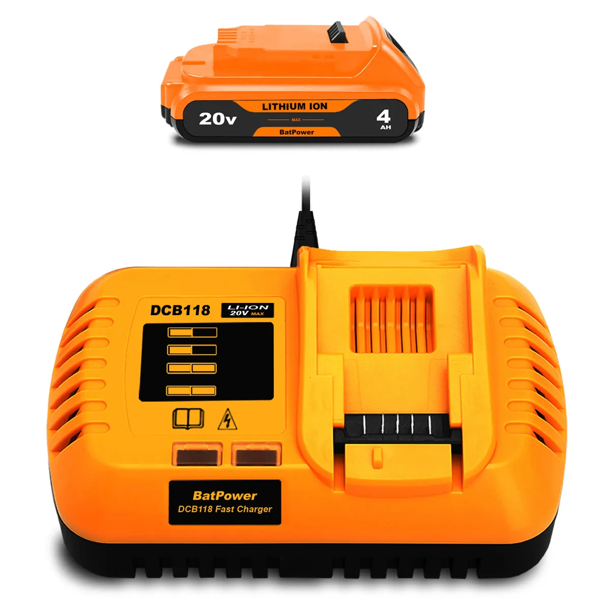 DCB240 20V MAX 4Ah Battery with Charger Combo Replacement for Dewalt 20V Max Compact Battery and Charger Kit 4AH DCB240-2 DCB118 Compatible with Dewalt 20V Compact Battery and Charger