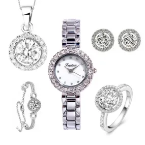 Diamond Frame 5 Pcs Set  Women's Watch