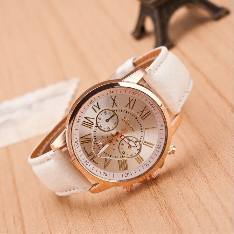 Double layer Roman Numerals dial Casual Watch New Women Dress Watch Fashion Geneva Genuine Leather Analog Quartz Wristwatch