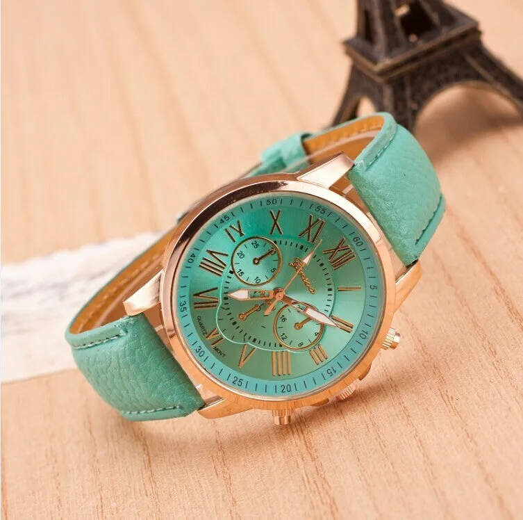 Double layer Roman Numerals dial Casual Watch New Women Dress Watch Fashion Geneva Genuine Leather Analog Quartz Wristwatch