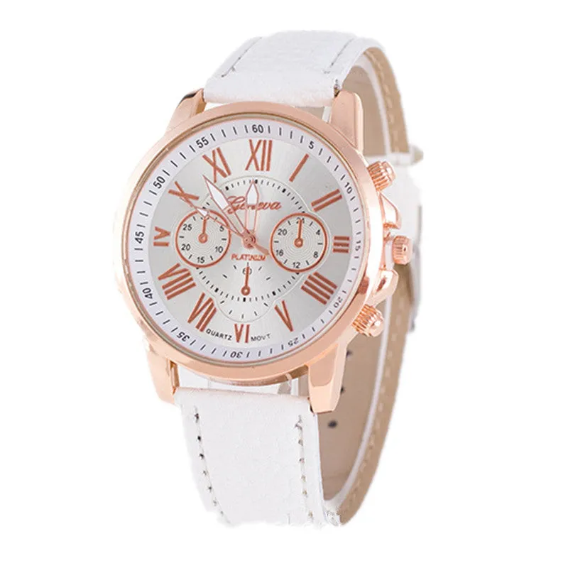 Double layer Roman Numerals dial Casual Watch New Women Dress Watch Fashion Geneva Genuine Leather Analog Quartz Wristwatch