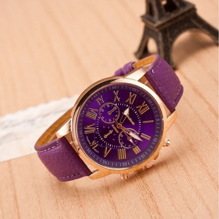 Double layer Roman Numerals dial Casual Watch New Women Dress Watch Fashion Geneva Genuine Leather Analog Quartz Wristwatch