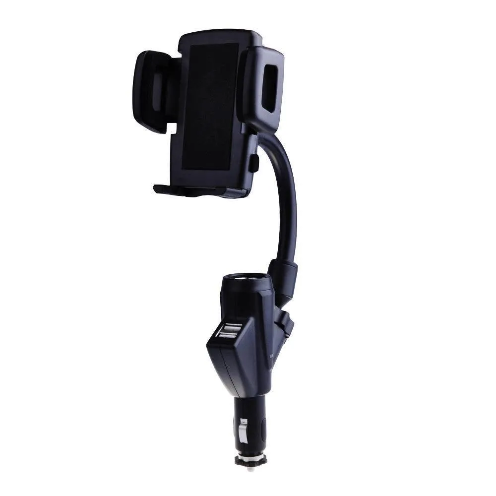 Dual 2 USB Car Charger Cradle Mount Holder Stand Cigarette Lighter by Modes