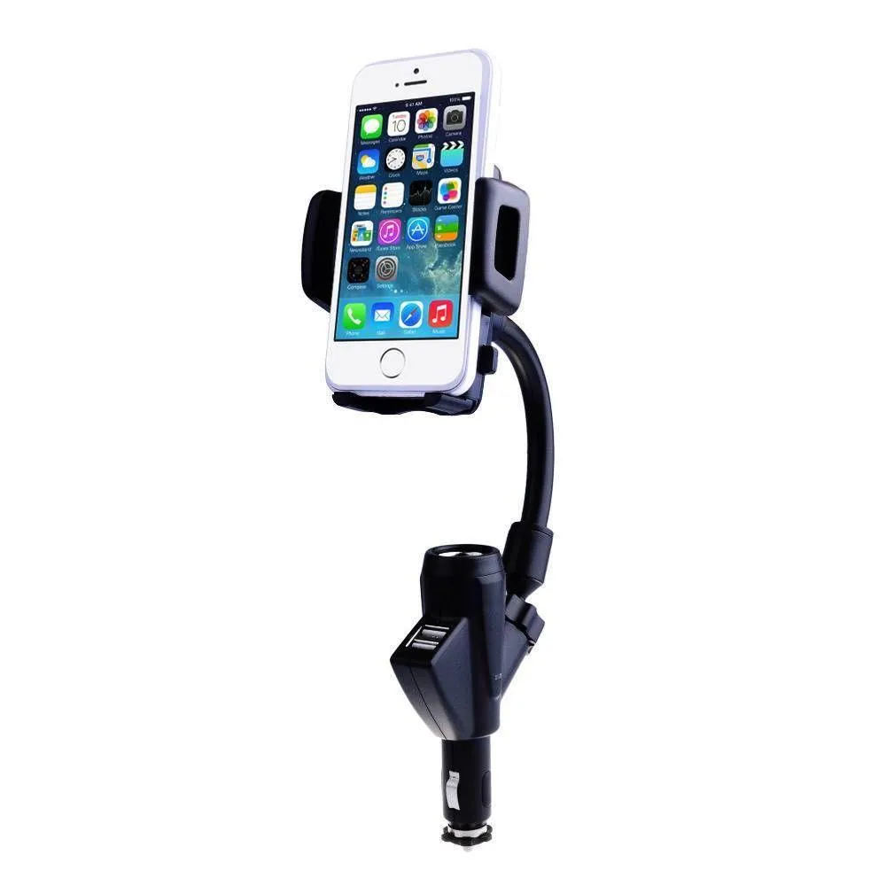 Dual 2 USB Car Charger Cradle Mount Holder Stand Cigarette Lighter by Modes