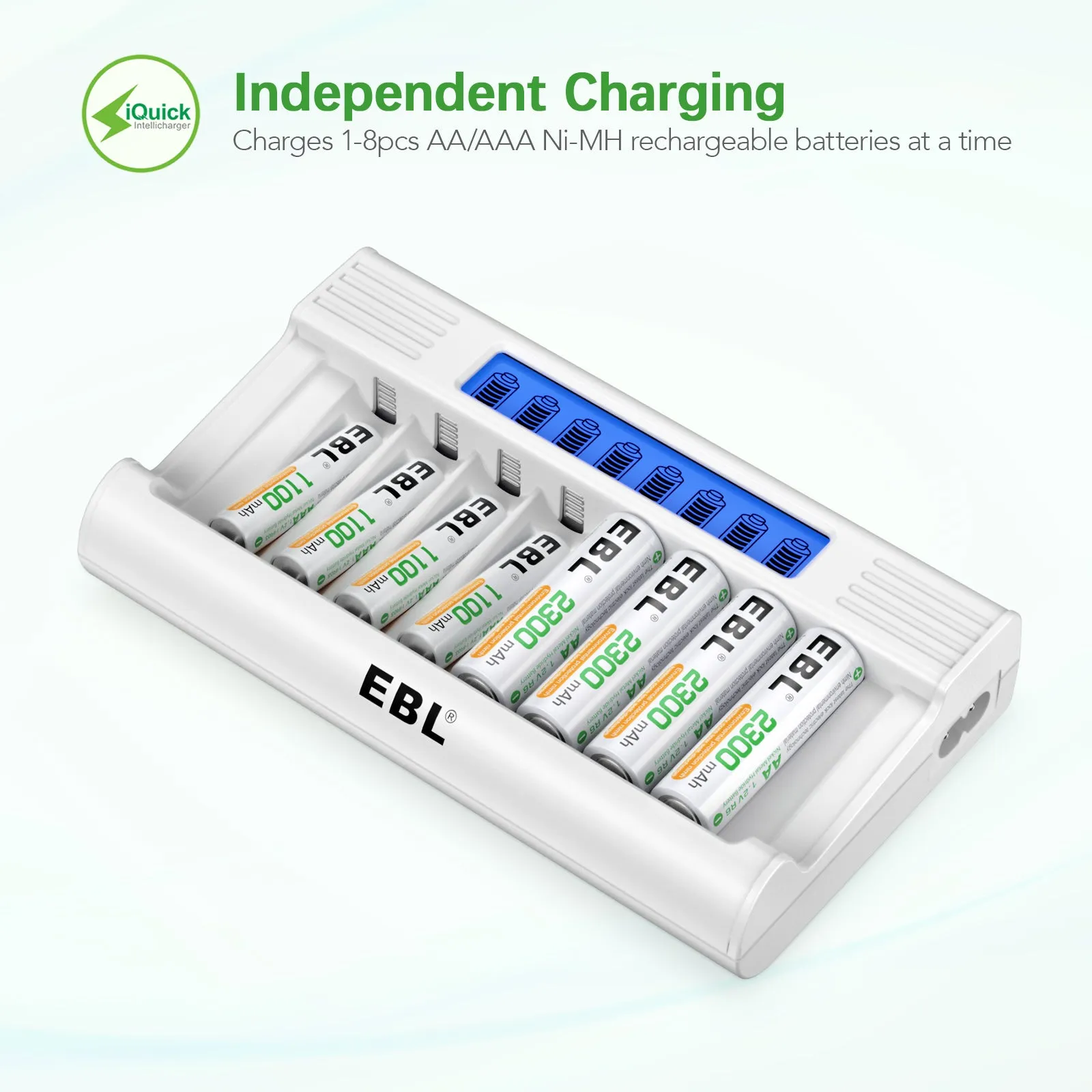 EBL 8Pcs 2300mAh AA Batteries with RM-76 8-Bay Charger