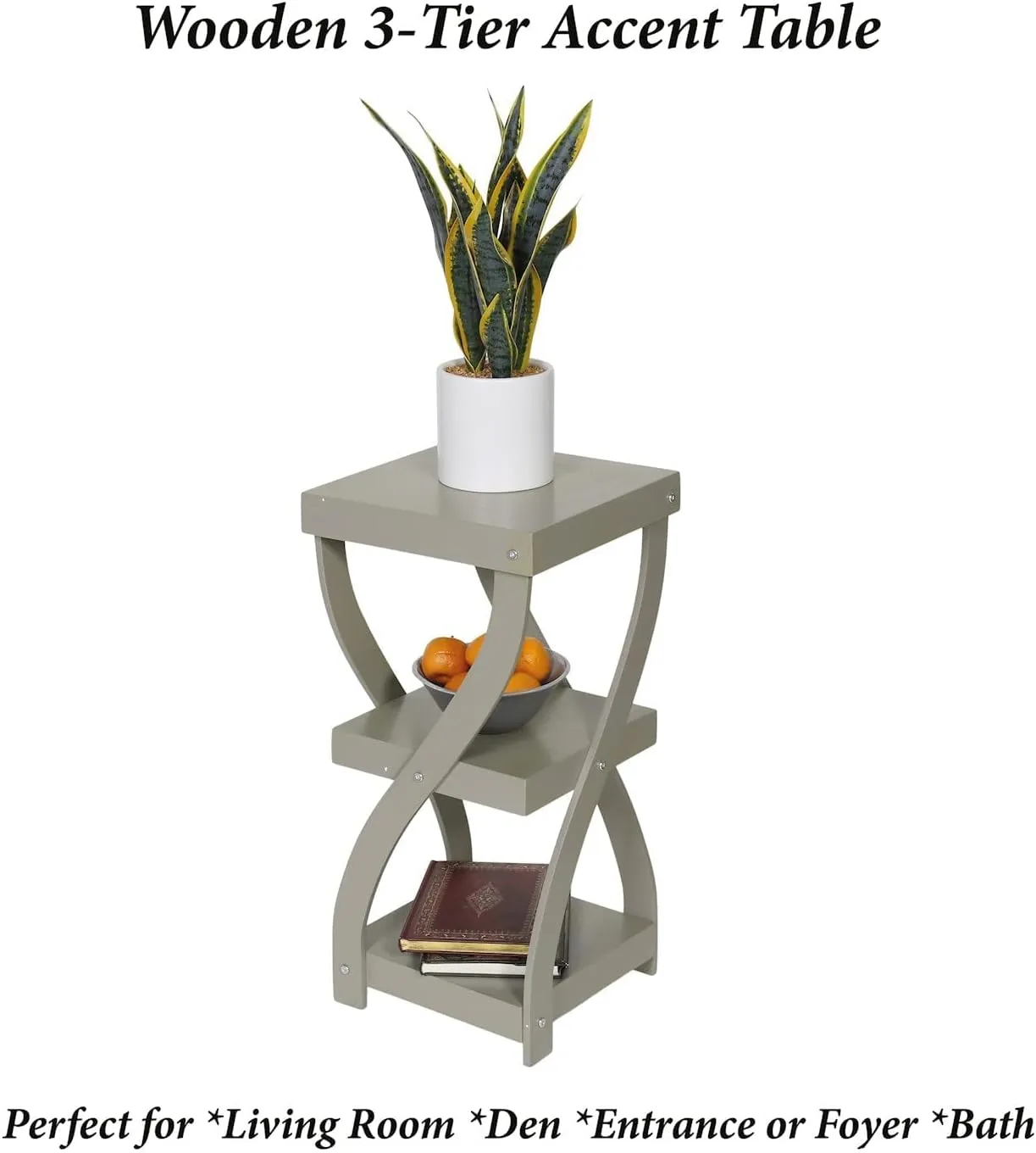 Etna Twist Side End Table Modern Accent Table Nightstand with Distressed Finish, Wood, 24" High - Gray