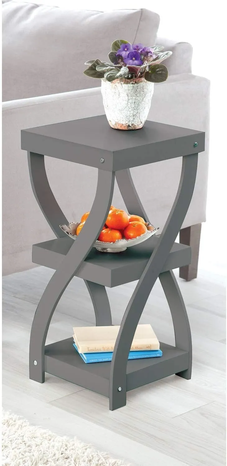 Etna Twist Side End Table Modern Accent Table Nightstand with Distressed Finish, Wood, 24" High - Gray