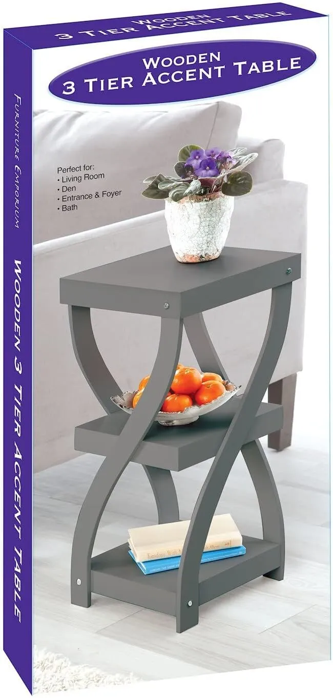 Etna Twist Side End Table Modern Accent Table Nightstand with Distressed Finish, Wood, 24" High - Gray