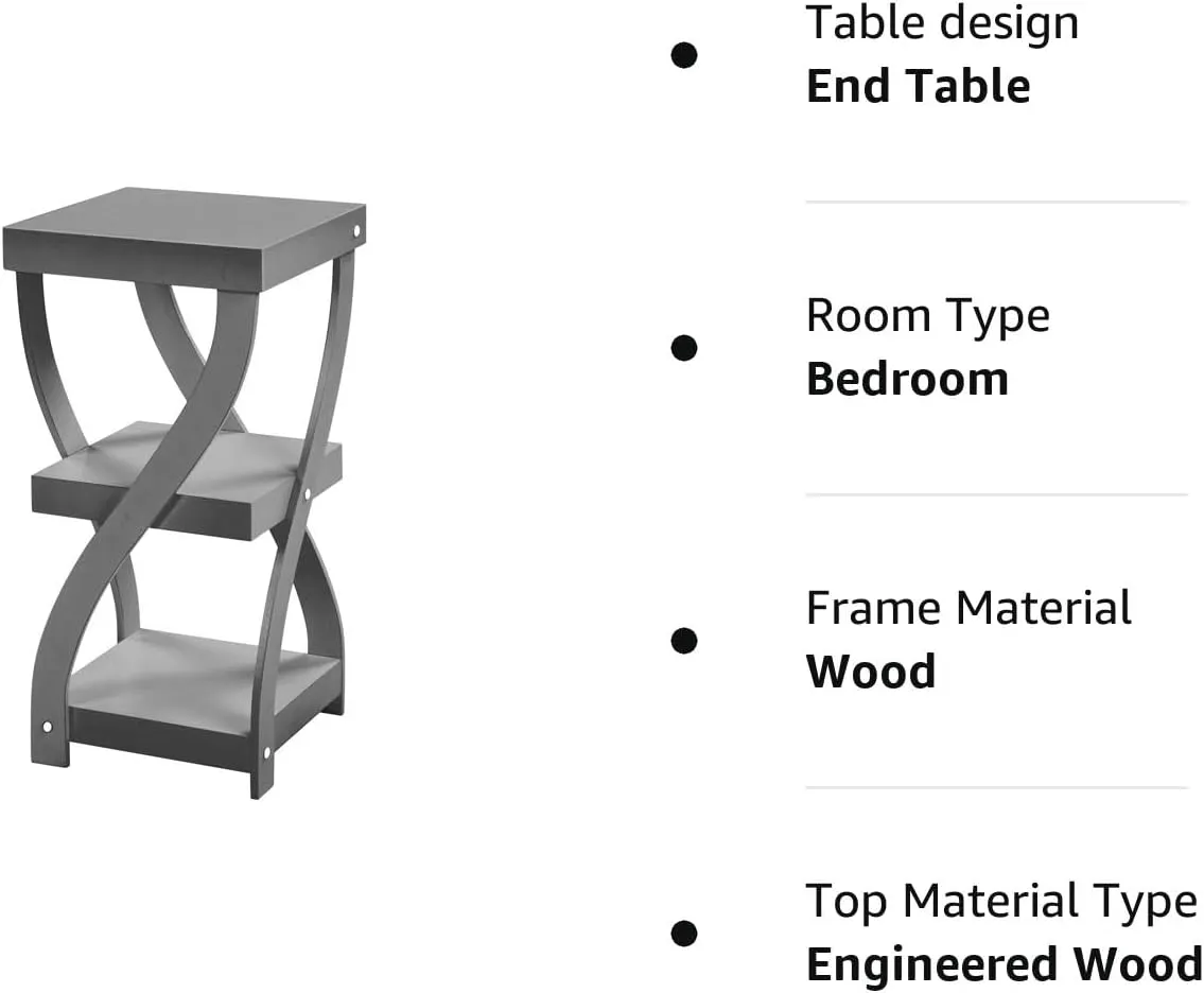 Etna Twist Side End Table Modern Accent Table Nightstand with Distressed Finish, Wood, 24" High - Gray