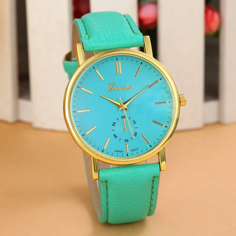 Fashion Geneva Watch Women Wristwatch Cow Leather Casual Watch Analog Quartz Watch Women Dress Watch Relojes Clock