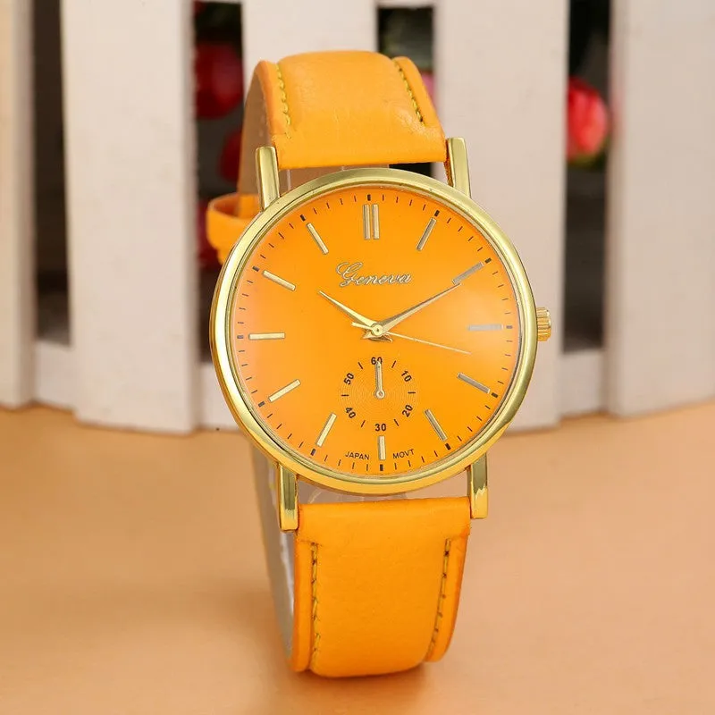 Fashion Geneva Watch Women Wristwatch Cow Leather Casual Watch Analog Quartz Watch Women Dress Watch Relojes Clock