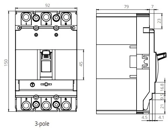 FGM6SM-3P-160M 63A,  3 Pole Moulded Case Circuit Breaker (MCCB) Thermal and Magnetic, Adjustable Type ICS=36kA 63 Amp, 400/690VAC