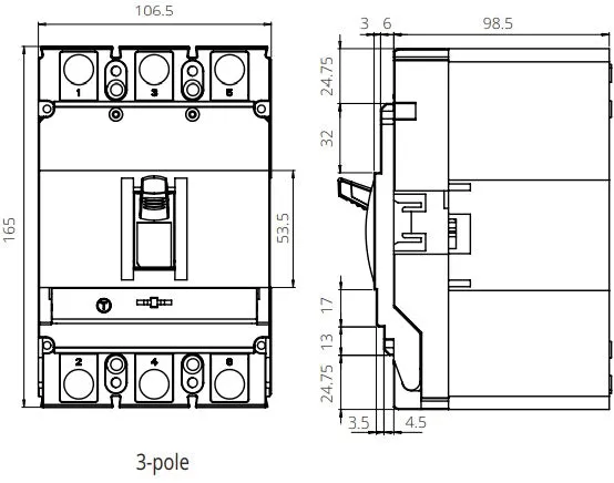 FGM6SM-3P-250H 200A, 3 Pole Moulded Case Circuit Breaker (MCCB) Thermal and Magnetic, Adjustable Type ICS=50kA 200 Amp, 400/690VAC