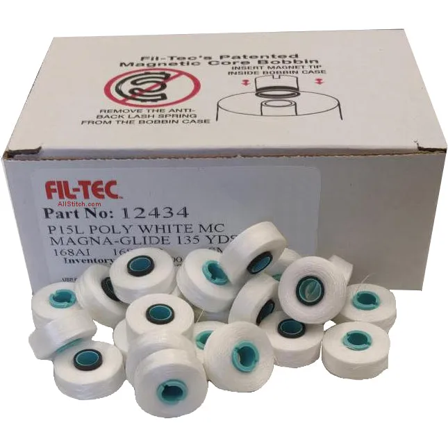 Fil-Tec Magna-Glide Machine Embroidery Bobbins - Size L White (100 Bobbins)