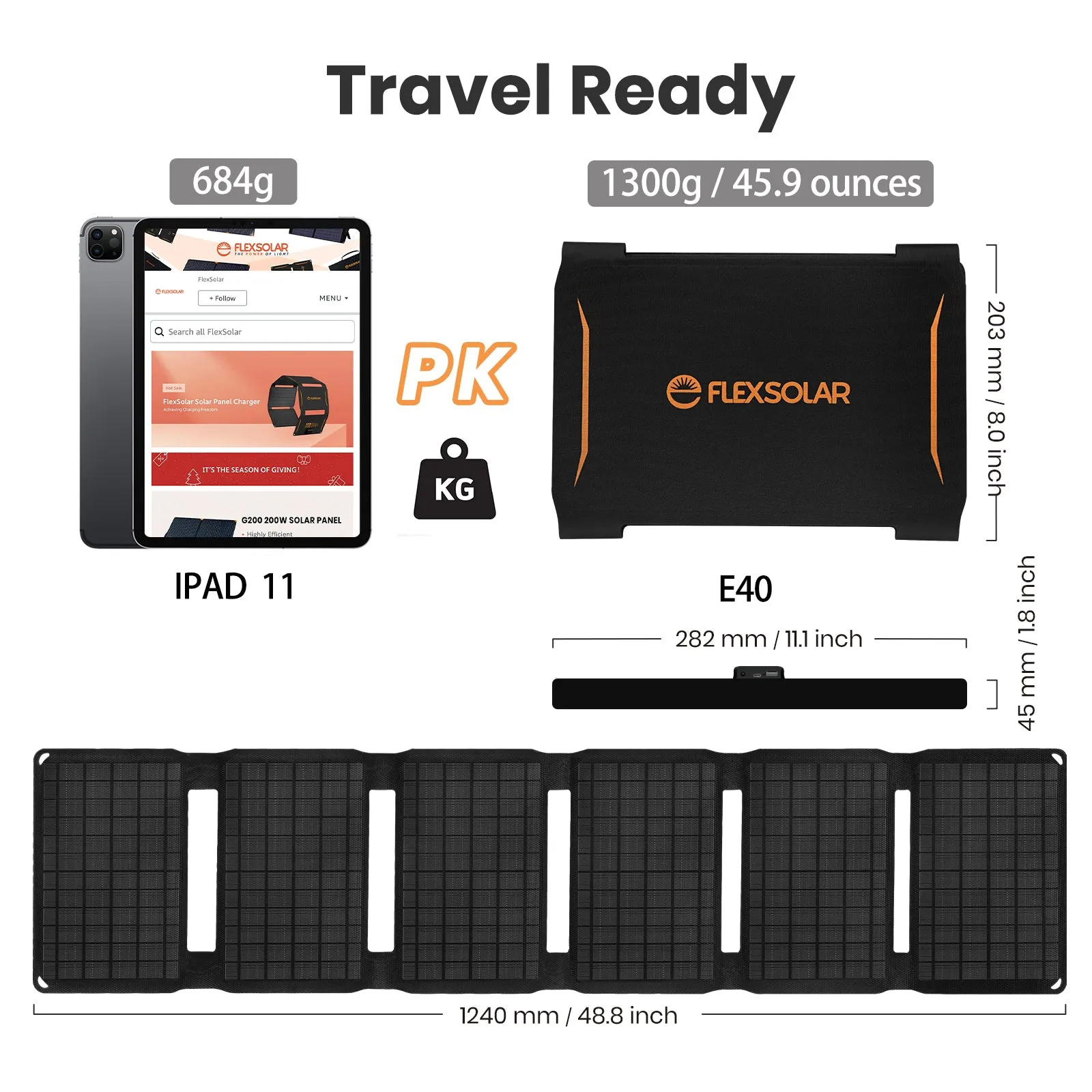 FlexSolar® E40 Portable Solar Charger Type-C & DC| 40W