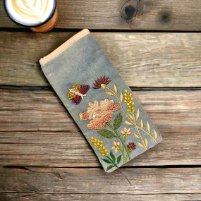 Flower Garden Embroidered Cotton Velvet Glasses Pouch