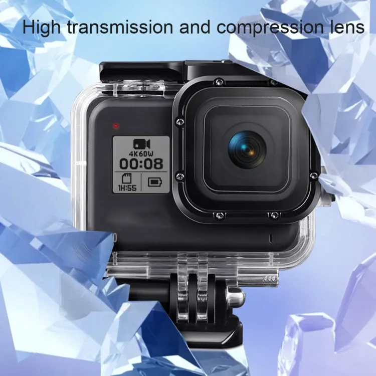 For GoPro HERO8 Black 45m Waterproof Housing Protective Case with Buckle Basic Mount & Screw & Floating Bobber Grip & Strap & Anti-Fog Inserts(Black)