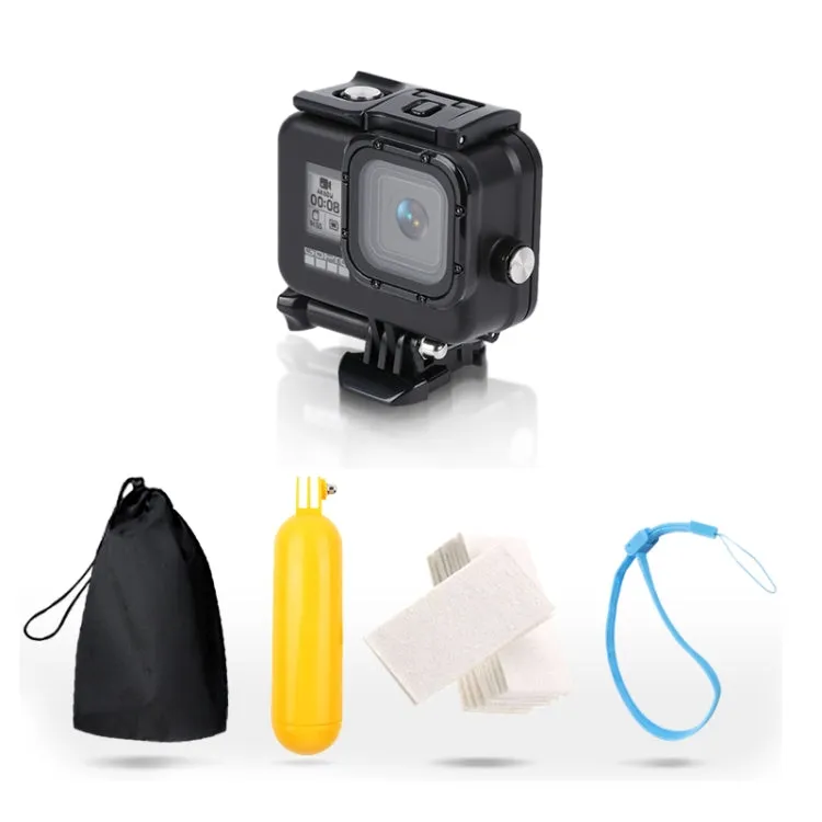 For GoPro HERO8 Black 45m Waterproof Housing Protective Case with Buckle Basic Mount & Screw & Floating Bobber Grip & Strap & Anti-Fog Inserts(Black)