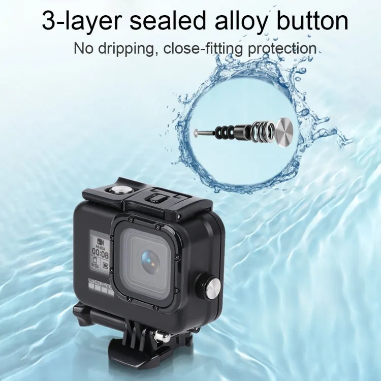 For GoPro HERO8 Black 45m Waterproof Housing Protective Case with Buckle Basic Mount & Screw & Floating Bobber Grip & Strap & Anti-Fog Inserts(Black)