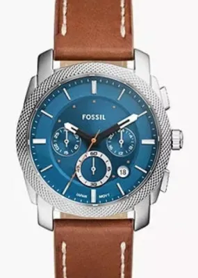 FOSSIL MACHINE BLUE DIAL CHRONOGRAPH BROWN LEATHER BAND FS6059