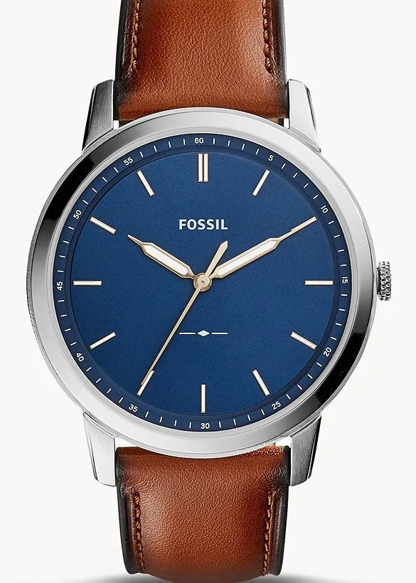 FOSSIL MINIMALIST SLIM BLUE DIAL BROWN LEATHER BAND FS5304