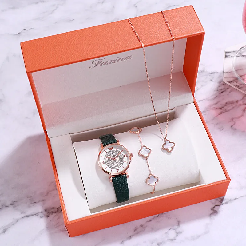 Full Of Diamond Dial&Accessories Set Women's Watch