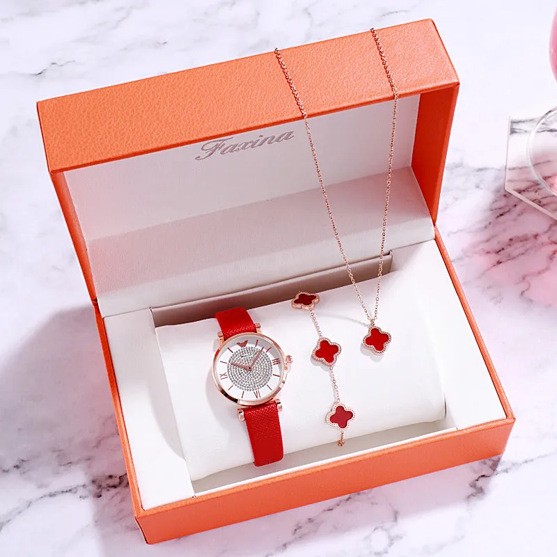 Full Of Diamond Dial&Accessories Set Women's Watch